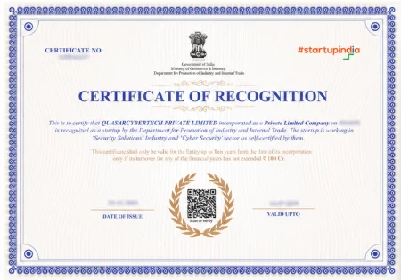 QuassrCyberTech | Startup India Recognized Logo